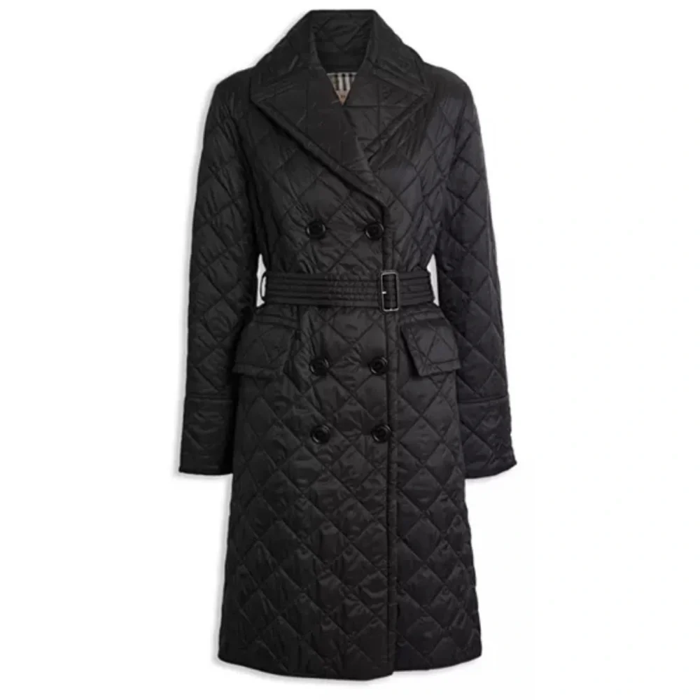 Burberry Quilted Double-Breasted Belted Trench Jacket Black Womens XS - Picture 14 of 17